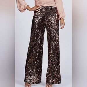 New York & Company Rose Gold Sequin Wide Leg Pants